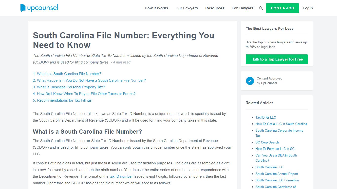South Carolina File Number | UpCounsel 2022